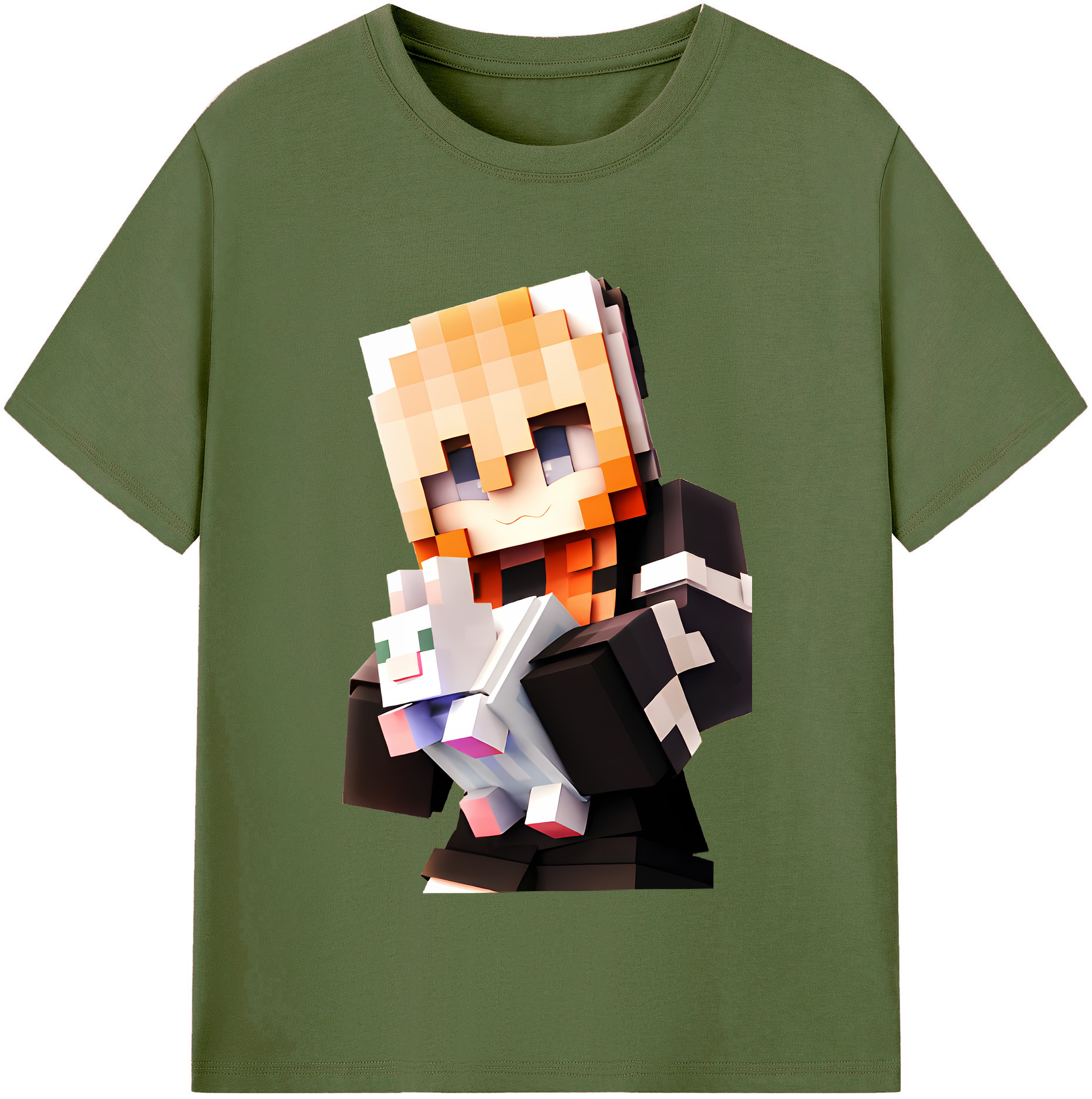 （画像用） マインクラフト ブロックの世界 Minecraft MC Block world 綿100％半袖Tシャツ（フロントプリント）